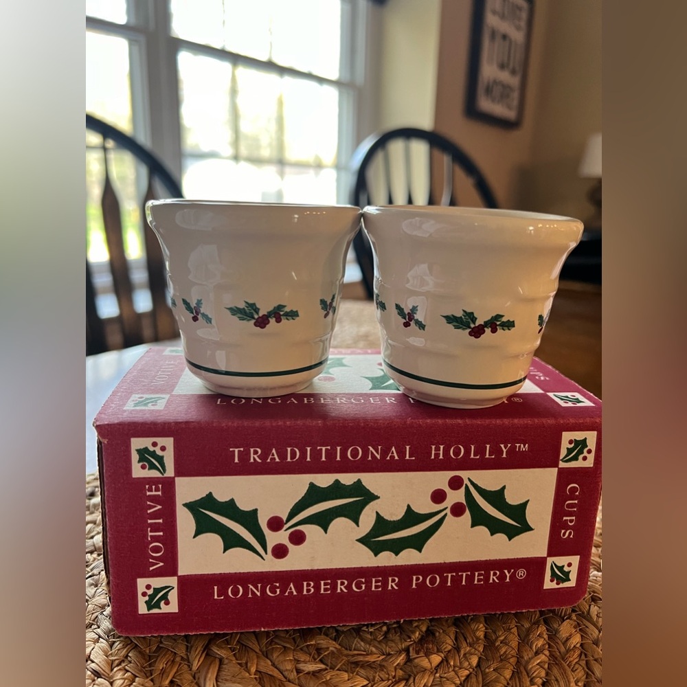 Longaberger 1998 Traditional Holly Holiday Candle Votive Holders